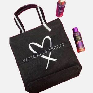 VICTORIAS SECRET Tote Bag Black Silver Travel Glitter Large Sparkle